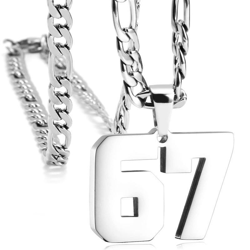 Polished Stainless Steel Sports Number '67' Necklace Extended 60cm Hip-Hop Style Thickened Construction Upgraded Version Ideal for Men Versatile Gift