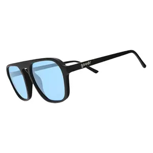 goodr Undercover Stunt Double Medium Size (Retro G) Solid Black Frame with Blue Lens, UV400, No Slip No Bounce No Tangle