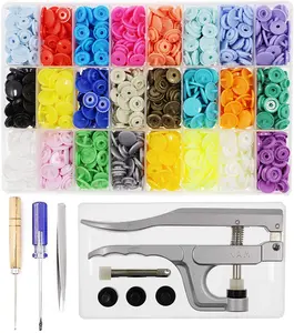 Plastic Snaps for Fabric with Tool, KAM Snaps Buttons + Snap Pliers, Starter Fasteners Kit, 384 Sets 24-Colors, Size 20 T5 KAM Snap Plastic Fasteners Punch Poppers Closures No-Sew Buttons for Crafts Cloth Diaper Bibs