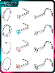 ORAZIO 12Pcs Nose Rings for Women & Men - 14K Gold Filled Hypoallergenic Surgical Steel CZ Studs & Hoops 18G/20G/22G Piercing Jewelry Set
