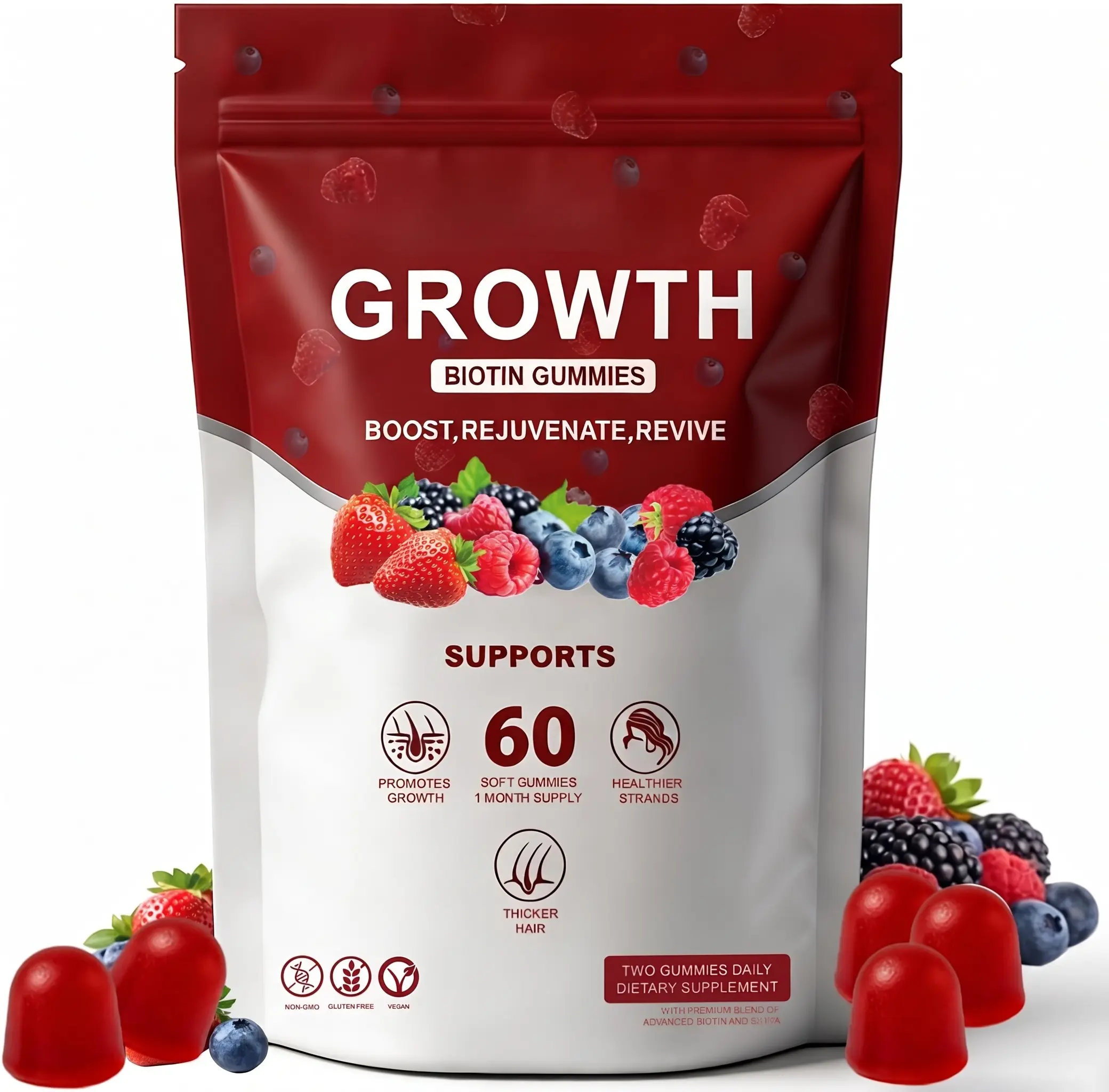 Hair Growth Gummies for Women with Biotin, Collagen & Botanical Extracts, Vegan Dietary Supplement, 60 Gummies