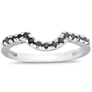 1/4ct Black Diamond Curved Ring 14k White Gold