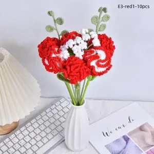 10PCS Handmade Crochet Carnation Baby's Breath Bouquet, Carnations For Birthday Gift, Christmas Gifts
