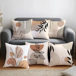 Set of 6 double sided printed pillowcases featuring modern geometric botanical illustrations, these decorative pillowcases are suitable for living room sofas and beds.