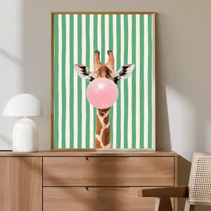 Giraffe Poster, Pop Art Animal Wall Art, Playful Kids Room Decor, Modern Nursery Print, Funny Giraffe Bubble Gum, Kitchen, Bedroom, animal