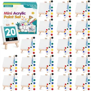 20 Set Mini Canvas Painting Kit, Minis Acrylic Paint Set, Valentines Day Gifts,4*4in Stretched Canvas with Easel, Acrylic Paints,Brushes,Palette,Mini Easel Canvas for Kids Adults Painting Party