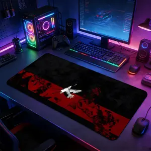 Red-Crowned Crane XXL Gaming Mouse Pad, Dark Red Oriental Aesthetic Desk Mat, Anti-Slip Rubber Base with Reinforced Stitched Edge, Washable Large Keyboard Pad for PC Gaming & Office, Perfect Gift