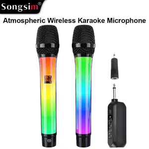 Songsim-WX82 wireless microphone, 2.4 GHz interference-resistant, 98.43 ft long-range transmission, adjustable RGB lighting, compatible with karaoke machines, active speaker, mixing console, suitable for live streaming, parties, karaoke, performances