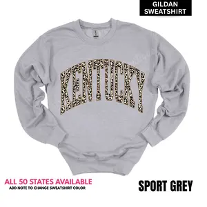 CHEETAH STATE Gildan State Crewneck Sweatshirt -SPORT GREY Color, All 50 States Available