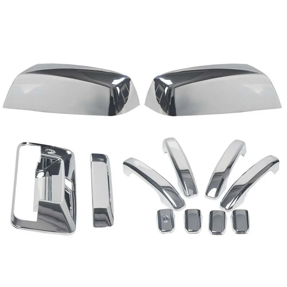 3-Piece Polished Chrome Stick-On Exterior Trim Set - Side Door Mirrors, Handles, Tailgate Cover Overlays for 2014-2018 Silverado/Sierra 1500, Custom Fit, DIY Install, No Smart Buttons, Enhance Your Vehicle's Look