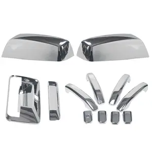 Triple Chrome Polished Stick-On Side Door Mirror+Handle+Tailgate Cover Overlay No Smart buttons Compatible With 2014-2018 Silverado 1500 Sierra 1500