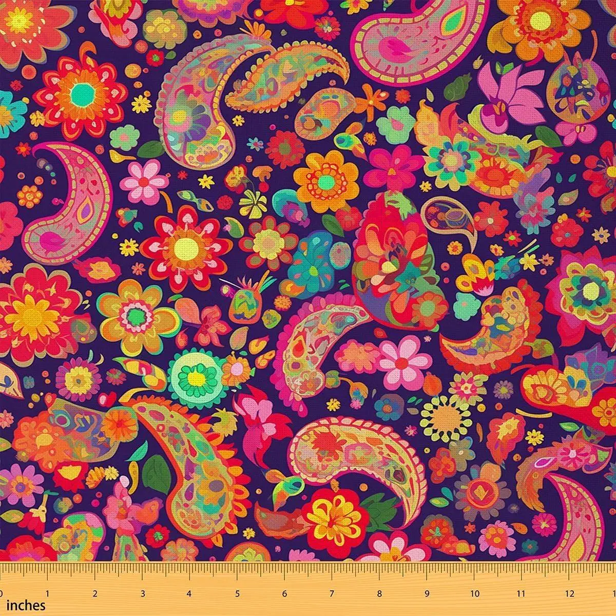 Mandala Flannel Fabric Paisley Upholstery Fabric Bohemian Boho Chic Floral Decorative Fabric Colorful Batik Trippy Hippie Gypsy Style Fabric,Soft Not Stretchy
