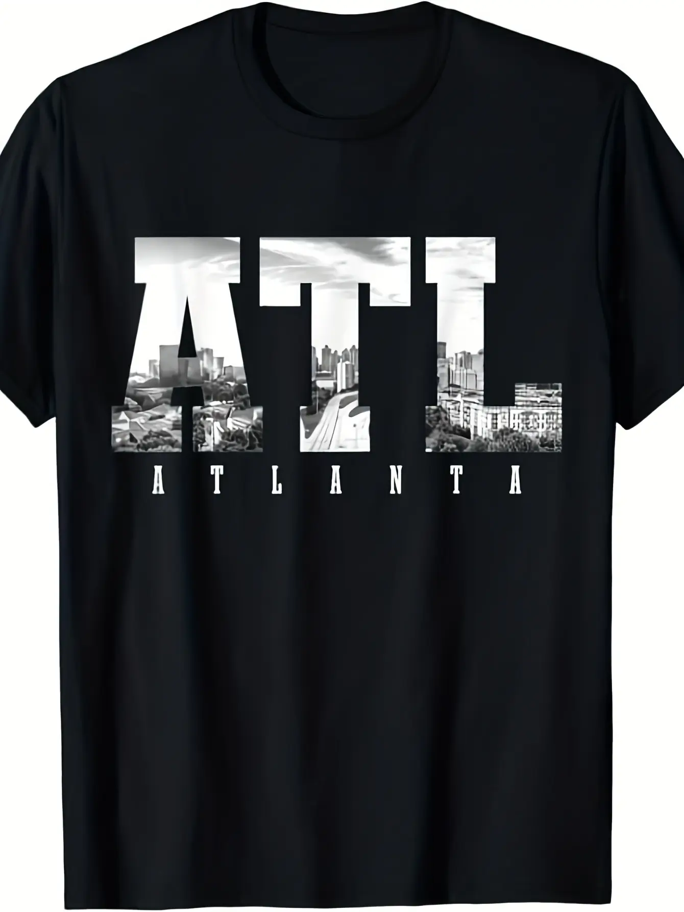 ATL Atlanta Skyline Pride Black And White Vintage unisex soft cotton short sleeve t shirt, vintage graphic casual tee for men women teens, perfect birthday holiday gift for camping travel gym daily street casual wear
