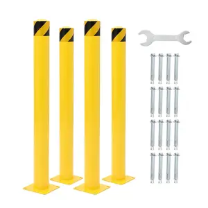 42" Safety Bollard - Heavy Duty 4.5" Diameter Steel Post Parking Lot Barriers with 16 Anchor Bolts, High-Visibility Yellow Coating, Perfect for Traffic-Sensitive Area
