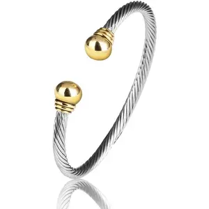 Jewel Bracelet Designer Brand Inspired Women Jewelry 4.5mm Thin Twisted Cable Wire Bangle Gem Stone Christmas Day Gift