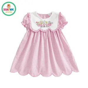 Baby Girl Easter  Dress Short Sleeve Sailor Collar Floral Letter Embroidery A-Line Dress Toddler Casual Dress