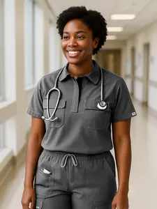 10- pocket Gray Scrub Set- Water Resistant + Breathable Scrub Set