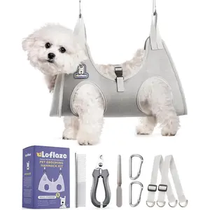 Dog Grooming Hammock Harness for Dogs & Cats with  Nail Clipper Trimmer - Cat Hanger Sling for Trimming Clipping Nails- Dog Hammock Restraint Bag for Small Medium Large  ( Grey S ) claw bath bathing pet