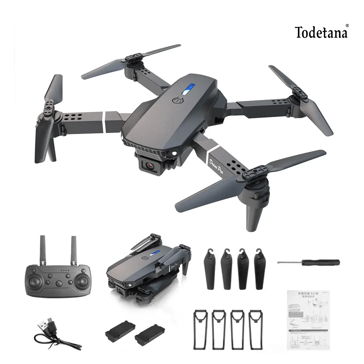 E88 PRO FPV dual-camera foldable drone, with enhanced battery life, headless mode, real-time video streaming, gesture-controlled photo/video recording, 360°°Flip maneuvers and trajectory flight, suitable for outdoor photographers, natural documentarians,