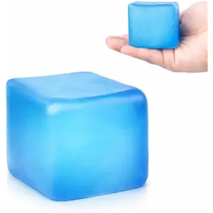 Sensory Square Stress Cube – 2.17" Ice Cube Squishy Toy for Kids & Adults, Non-Toxic Fidget Cube & Stress Relief Ball for Anxiety (Blue)