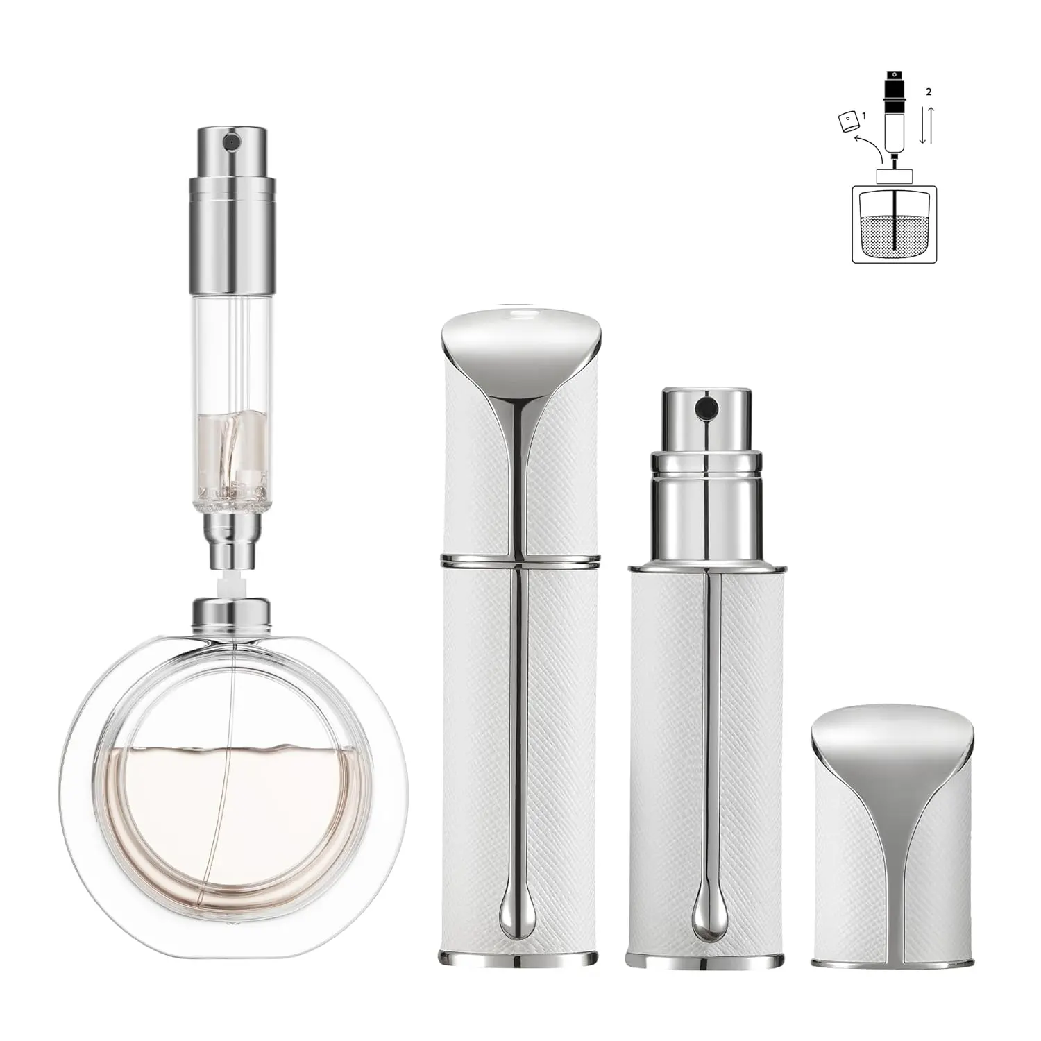 Portable Atomizer Travel Perfume Bottle, 5ml Leak-Proof Mini Sprayer with Easy Bottom Refill, TSA-Approved for Women & Men - White (1 Piece), Spray Travel & Perfume Bottle