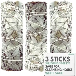 (Pack of 3)-Yerbero - Premium 4 Inches Long White Sage. 3 Hand Tied Bundles Smudging Kit for Home Cleansing, Meditation. Purifying Ceremonial Ritual