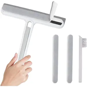 4-in-1 Window Cleaning Tool, Replaceable -Friendly Brush Strip -  & Water-Rinsable for Shower Glass, Glass Doors, Windows, Kitchen Stove,  | Window Cleaning kit