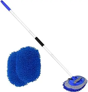 62" Car Wash Brush with Long Handle and Car Wash Brush Microfiber Car Cleaning Brush Kit for Car RV Truck Cleaning 1 Chenille Scratch-Free Replacement Head with Aluminum Alloy Pole (Blue)