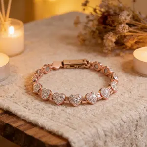 Pure Copper Magnetic Bracelet for Women 3500 Gauss Ultra Strength Magnets Heart Charm with Cubic Zirconia Adjustable Healing Therapy Jewelry Trendy Fashion Gift