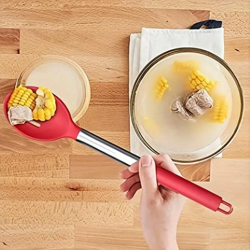 Silicone Soup Spoon with Tube Handle, Durable Soup Spoon, Cooking Utensils for Home Kitchen, Kitchen Accessories