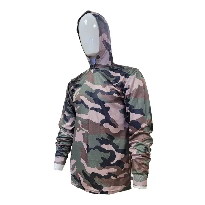 Men's Polyester Long-Sleeve Hooded Camouflage Shirt - Athletic Apparel, Casual Workout Tops, Casual Menswear Layer, Machine Washable, Moisture-Wicking, Quick-Dry Outdoor Hiking Top