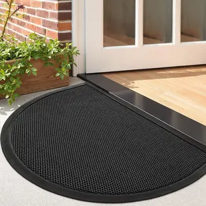 LUMI Half Circle Front Door Mat for Outside Entrance 24''x36'', Heavy-Duty Dirt-Trapping Doormat with Durable Non-Slip Rubber Backing, Stain & Fade-Resistant Entry Mats, Black