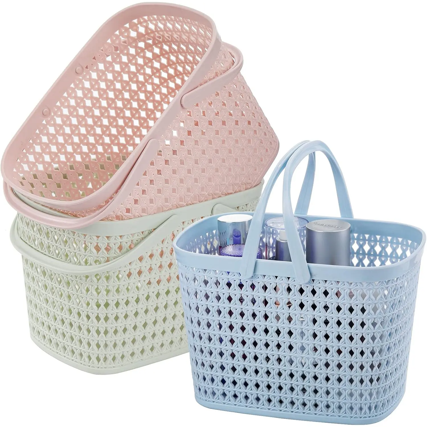 3 Pack Portable Shower Caddy Basket, Plastic Storage Baskets with Handle Plastic Tote Storage Basket Easter Baskets Toiletry Orr for Bathroom, Kitchen, Pantry, College Dorm