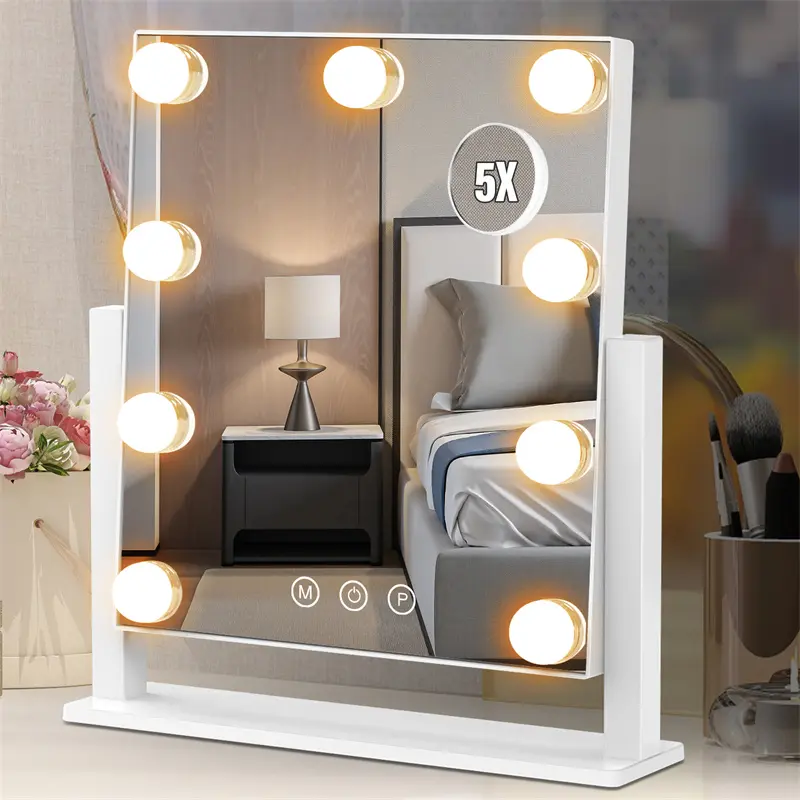 Vanity Mirror with Lights: 9 Dimmable Bulbs, 3 Color Modes, Smart Touch Control, 360° Rotation, Elegant Decor. Decorating, Gift
