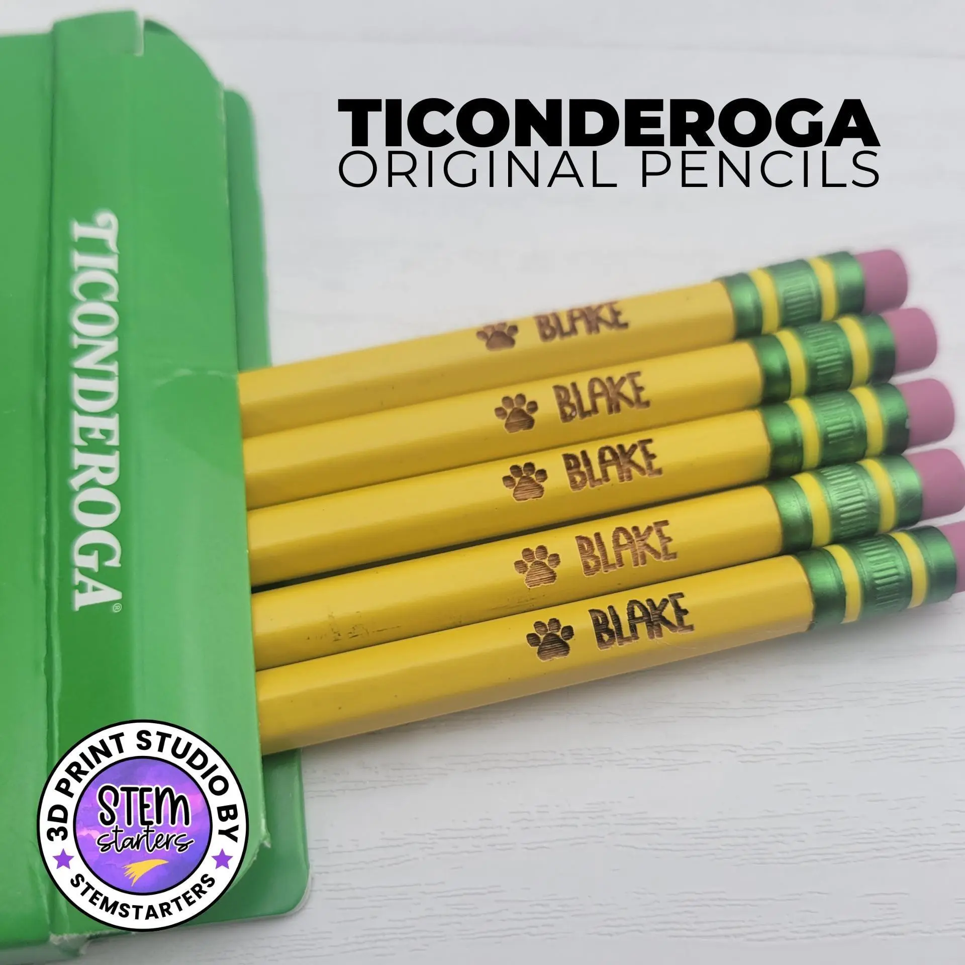 Custom Ticonderoga Original Yellow Pencils: Personalized Engraved Pencil Set, Cute Teacher Gift, Back to School Supplies, Wood