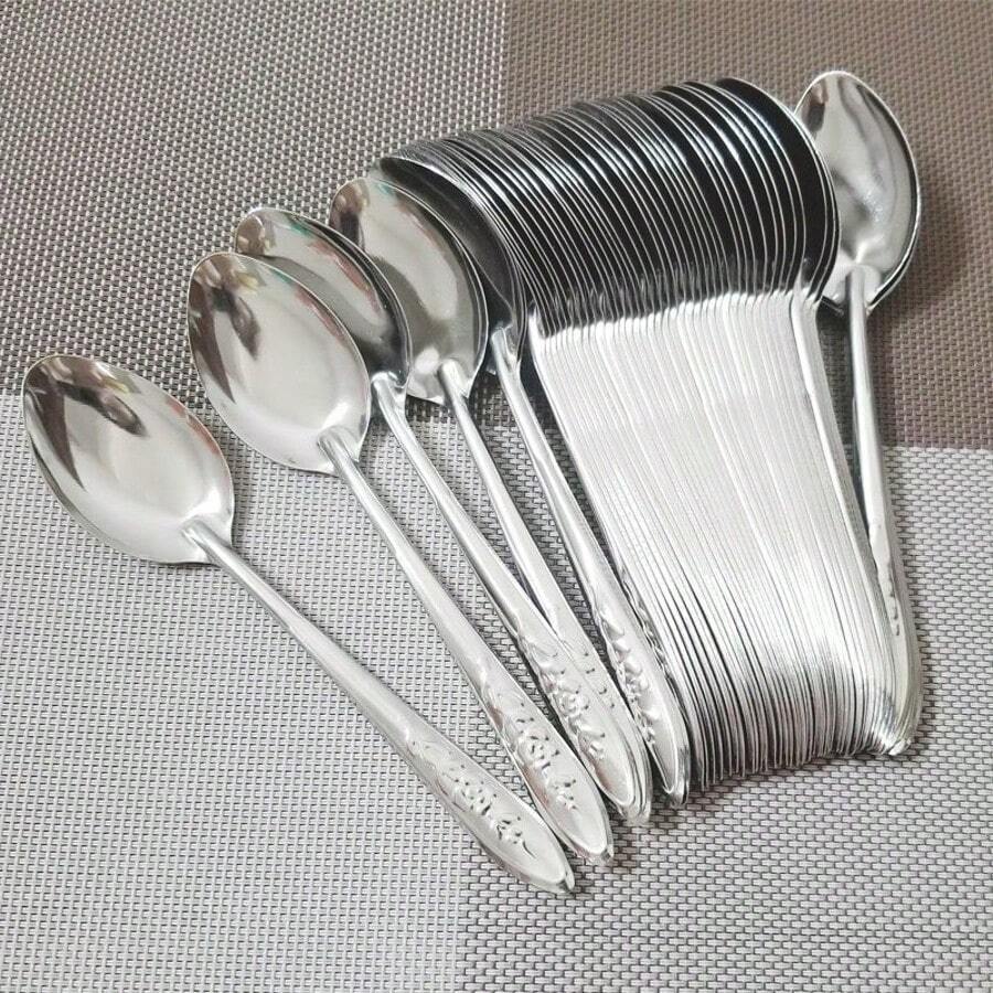 10 Piece Stainless Steel Spoons Set,6.5Inch Stainless Steel Tea Spoon,Silver Long Handle Dessert Watermelon Scoops,Tablespoon,Ice Cream Spoons For Home,Kitchen Or Restaurant Coffee Spoons