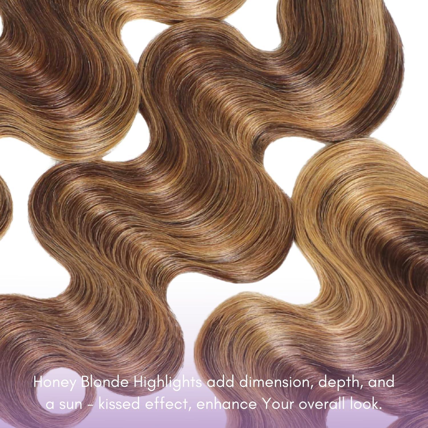Odbe Hair P4/27 Highlight Body Wave Bundles 26 28 Inch Ombre Brown 12A Brazilian Virgin Unprocessed Human Hair Extensions Weave 1 3 4 Bundles for Women