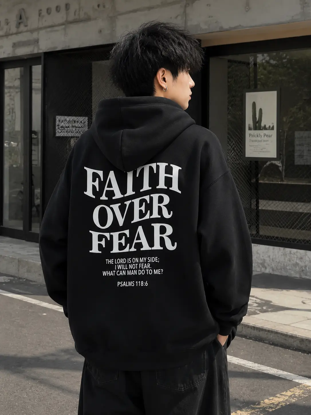 Unisex Faith Over Fear Hoodie Men Vintage Bible Verse Print Pullover Hooded Sweatshirt Aesthetic Christian Streetwear Casual Loose Fit Faith Based Apparel