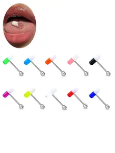1-10pcs Funny Pill Design Tongue Barbell Piercing Jewelry, Vintage Body Jewelry, Trendy Fashion Statement Pieces, Tongue Studs, Chic Body Jewelry