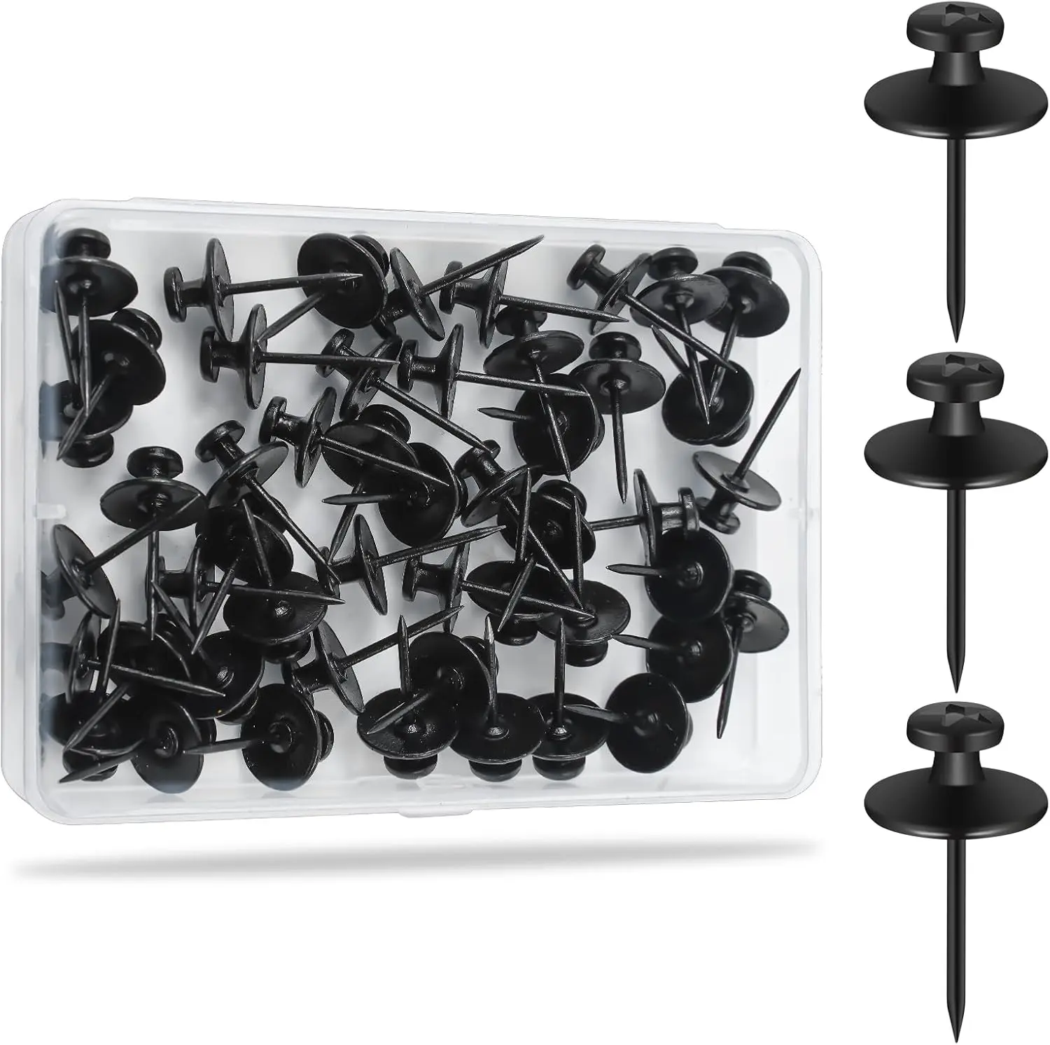 60 count Double Headed Nails for  Pictures, Renter Friendly Decor Pictures  Kit, Wall Hangers for Bathroom Living Room Office, Push Pins for Tapestry Frame Art, Wall Mount-Black