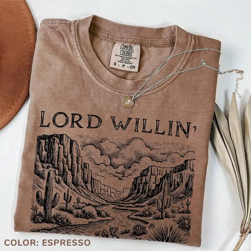 Comfort Colors Lord Willin' and the Creek Don't Rise Western Christian T-Shirt, Christian Country Graphic Tee, Faith Based Western Tshirt