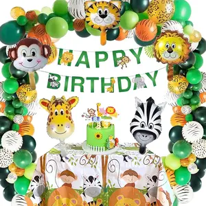 Safari Birthday Decorations58Pc Wild Jungle Theme Party Supply Animal Balloon Garland Kit Baby Shower Decor For Boy With Monkey Tiger Lion Zebra Reusable Balloon Happy Birthday Banner Tablecloth 1St (Safari)