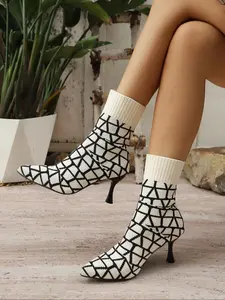Women's High Heel Shoes, Pointed Toe Design, Elastic Knit Material, Perfect for Work & Casual Wear, Comfortable Fit, Pointed Toes Boots, Boots with the heels