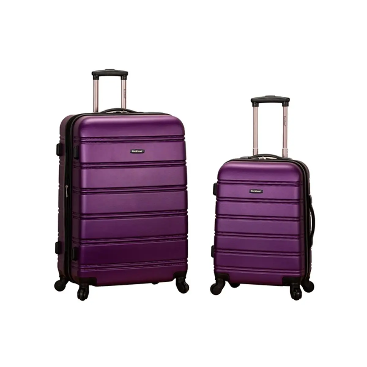 Rockland 2-Piece Hardside Travel Luggage Set (20 Inch/28-inch), Expandable ABS 360° Rotation Spinner Suitcases with Push Button Chrome Telescoping Handle, Purple, 20inX13inX9in, Zipper, Eight
