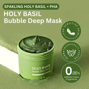 Bubble Deep Mask – Holy Basil & Carbonated Water for Cleansing Pores & Blackheads, Suitable for All Skin Types, Vegan Clay-to-Bubble Wash-Off Mask (90g / 3.17 oz) blackhead korean clay sparkle holy basil