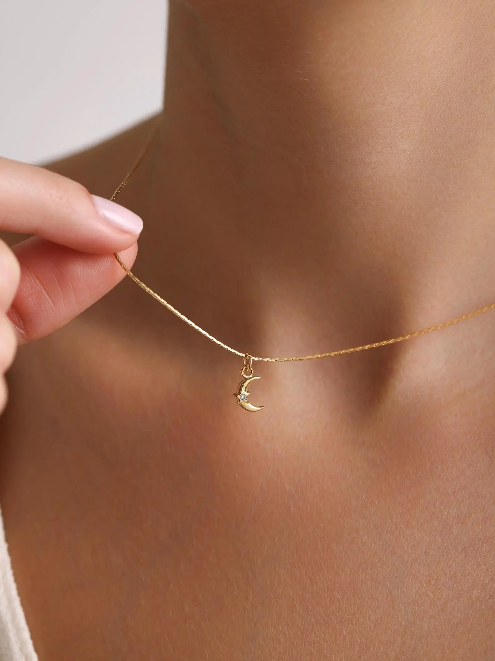 Gold Plated Minimalist Moon Star Pave Necklace, Tiny Moon Necklace, Crescent Jewelry, Celestial Necklace, Pendant Necklace, Gift for her