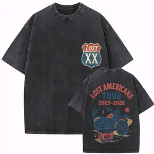 Lost Americana Tour 2025 - 2026 2 Sided Mineral Wash Graphic T-Shirt Heavyweight Cotton Casual Vintage Washed Tee Trendy Tops Unique Trendy Gift