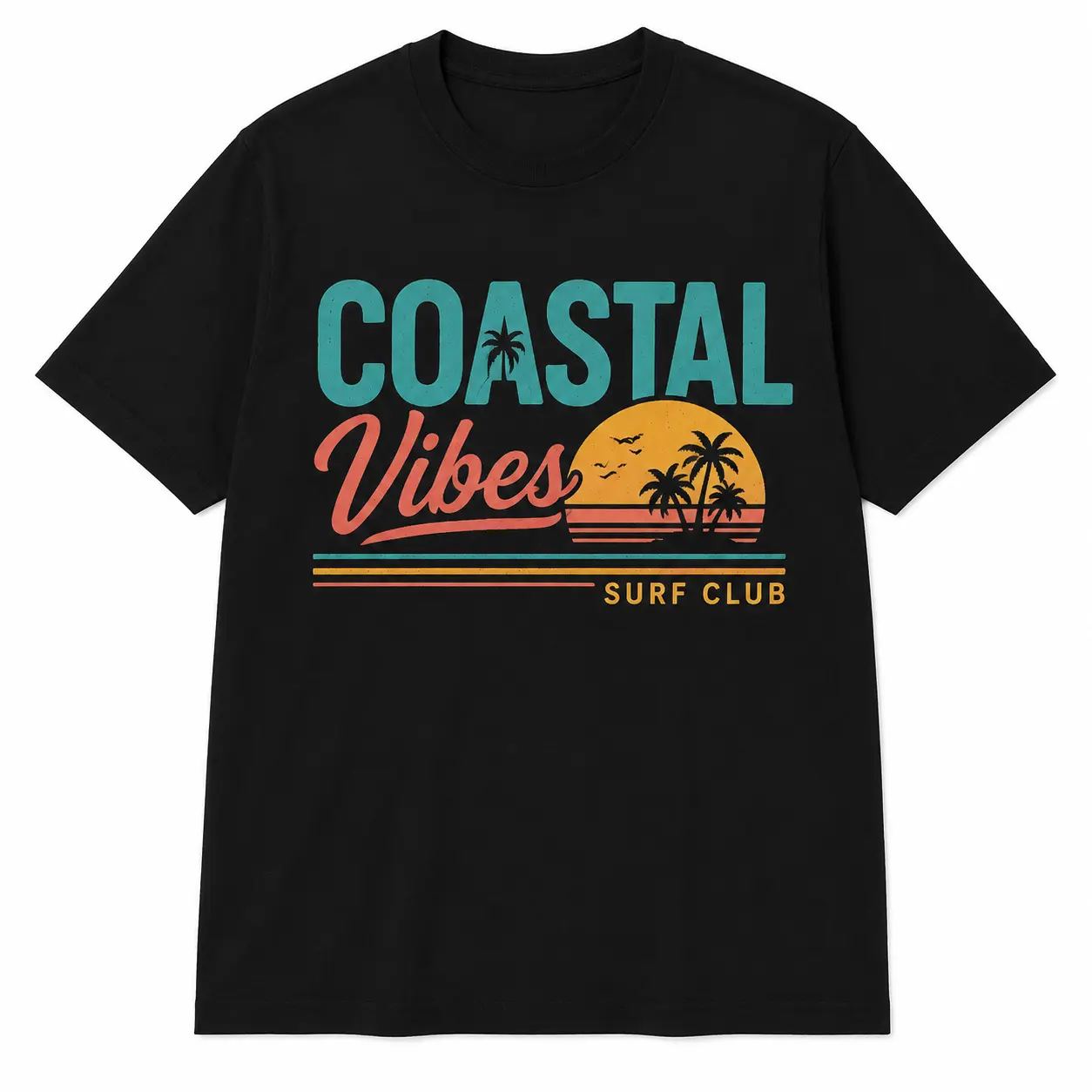 Coastal Vibes Vintage Surf Graphic T-Shirt, Couple Matching Unisex Short Sleeve Tee Summer Casual Streetwear