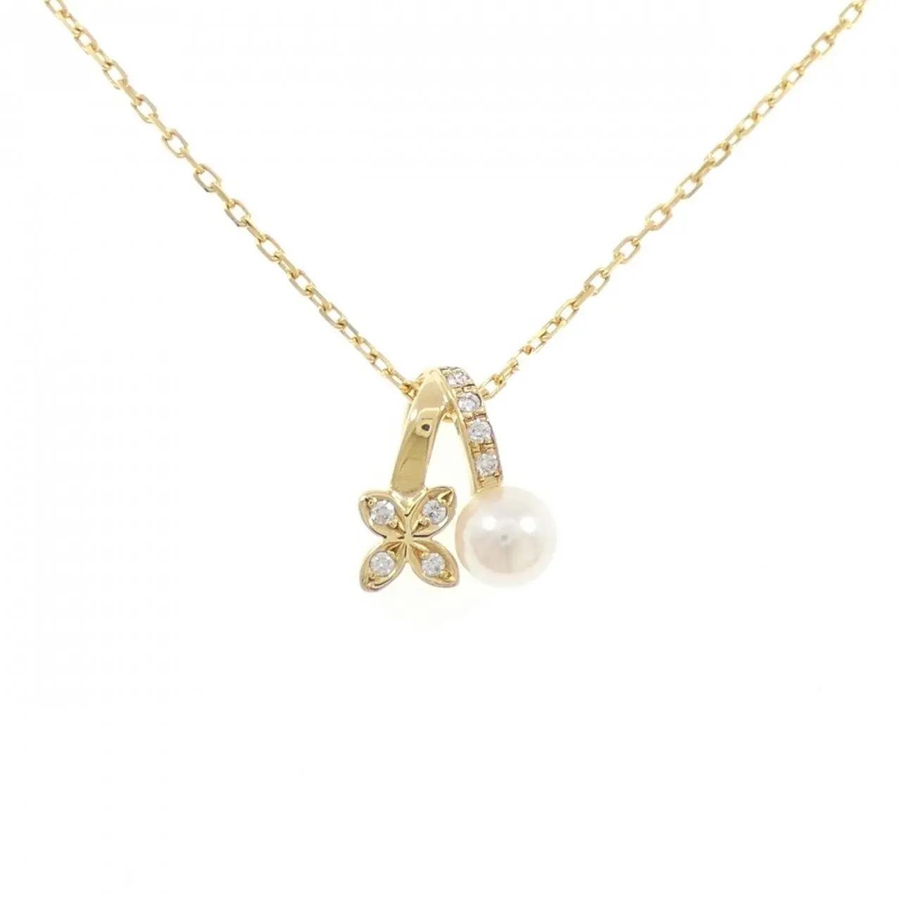 Mikimoto Au750 Yellow Gold Akoya Pearl Diamond Necklace