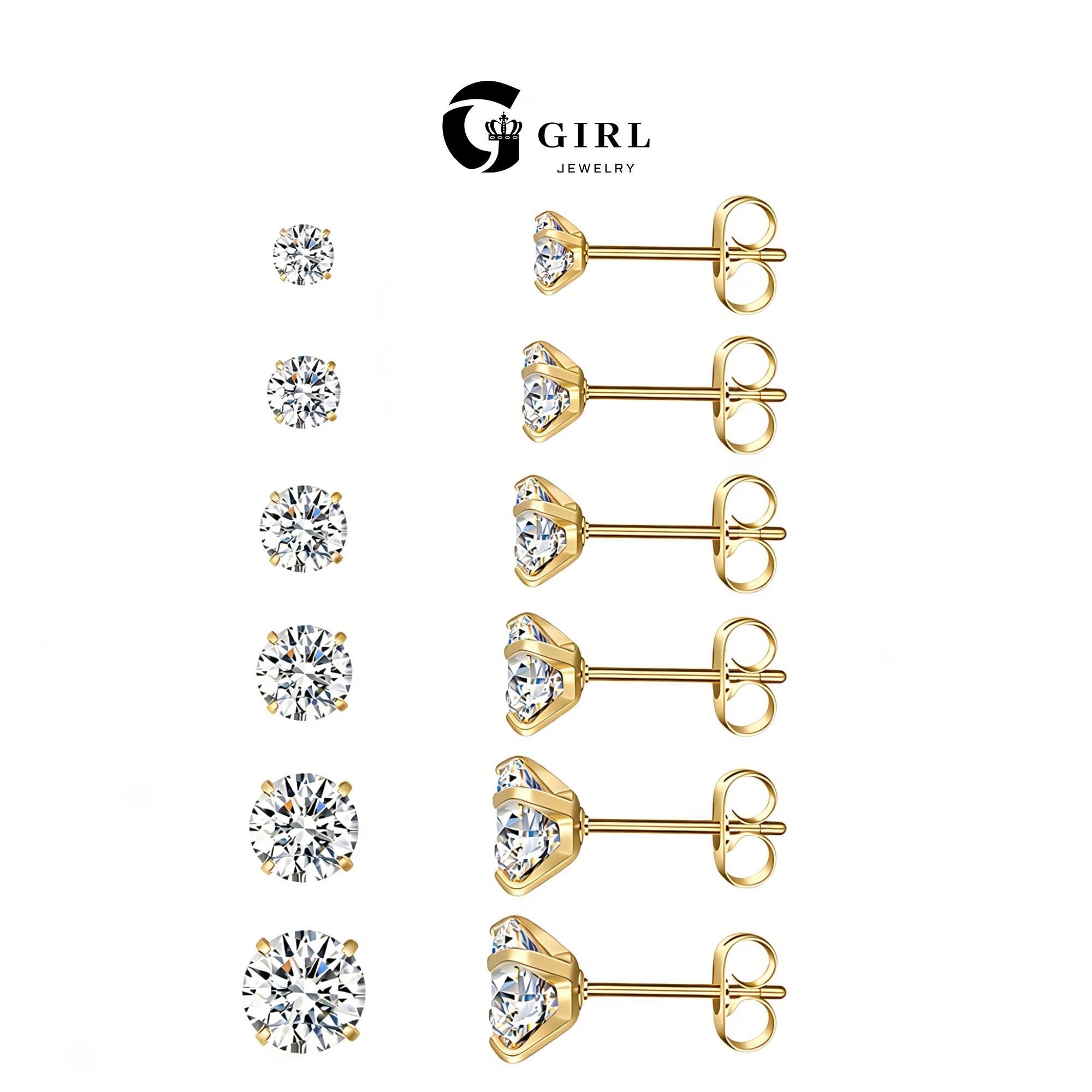 6 Pairs Stud Cubic Zirconia Earrings Set( 3-8mm), Stainless Steel Hypoallergenic Cubic Zirconia Earrings Chic Gorgeous Jewelry As Gift for Girlfriend, Elegant Minimalist Earrings 6 Pairs Stud Cubic Zirconia Earrings Set( 3-8mm), Stainless Steel Hypoallergenic Cubic Zirconia Earrings Chic Gorgeous Jewelry As Gift for Girlfriend, Elegant Minimalist Earrings